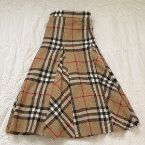 Burberry Tan and Black Plaid A-Line Skirt